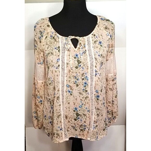 Princess Vera Wang Pink Floral Peasant Top Shirt Blouse  Size Medium Cottage  C4 - Picture 1 of 6